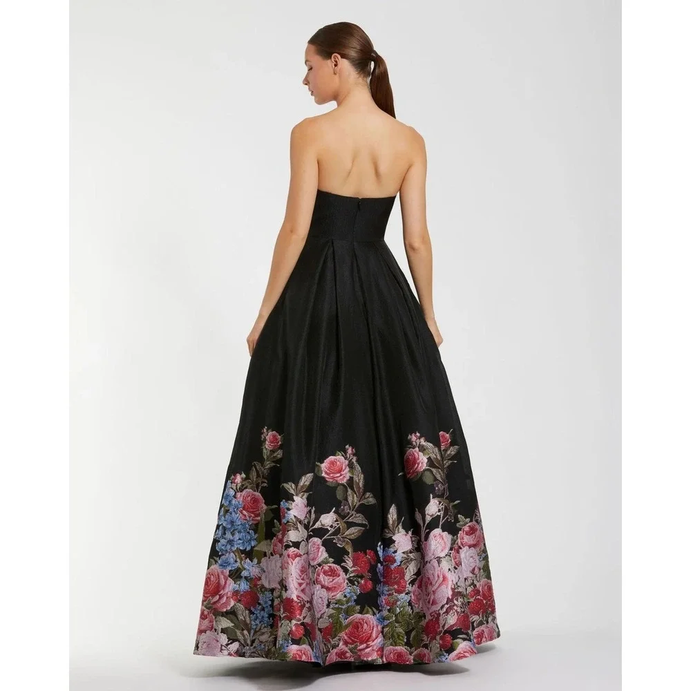 NEW Mac Duggal Black Strapless Floral Brocade Ballgown $798 -‎ Size 4